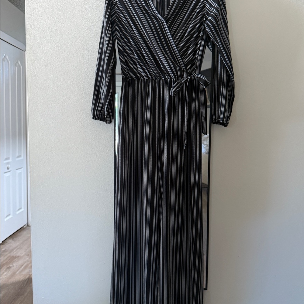 Elegant Black and White Striped Jumpsuit